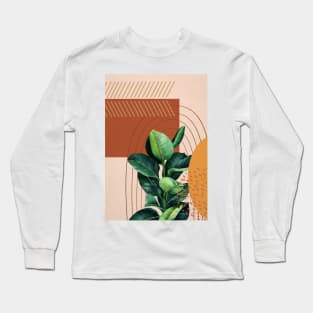 Mid Century Modern Ficus Illustration, Abstract Botanical Illustration Long Sleeve T-Shirt